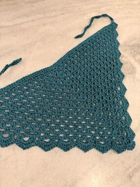 Handmade Crochet Kerchief Head Scarf Cotton Boho Triangle Wrap Fest Cottagecore